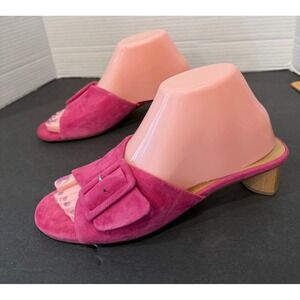 Vaneli Hilo Fuchsia Pink Suede Buckle Low Block Heel Peep Slider‎ Sandals 8M